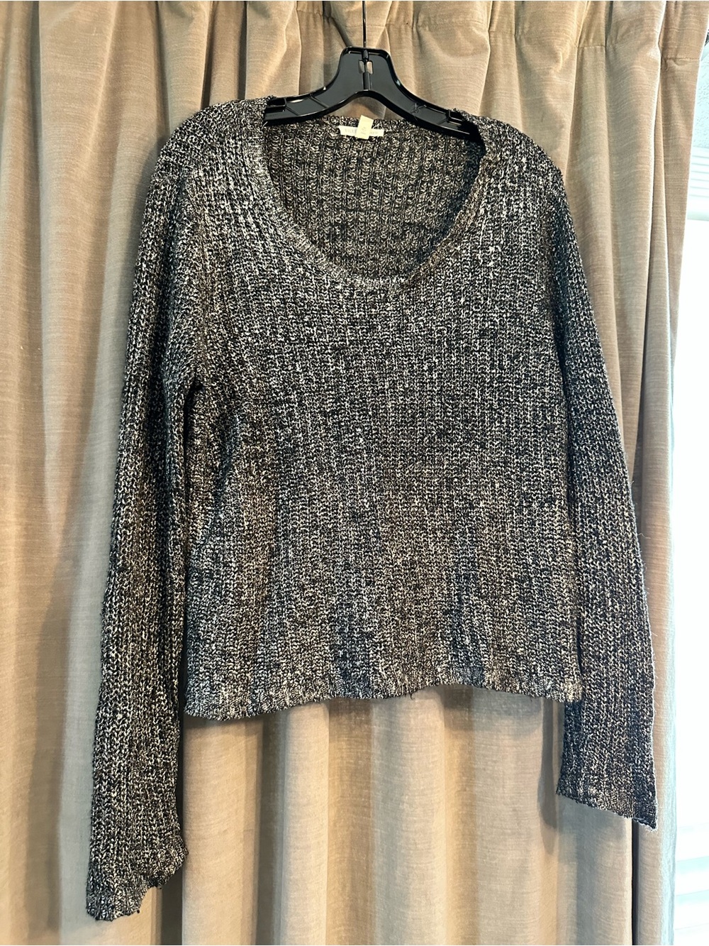 Eileen Fisher Marled Charcoal Gray Scoop Neck Knit Sweater